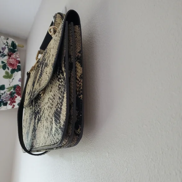 Furla Top Handle Leather Evening Bag Crossbody Purse Snakeskin Print - Picture 6 of 14